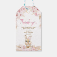 Pink Boho Bunny Baby Shower Favour Tags