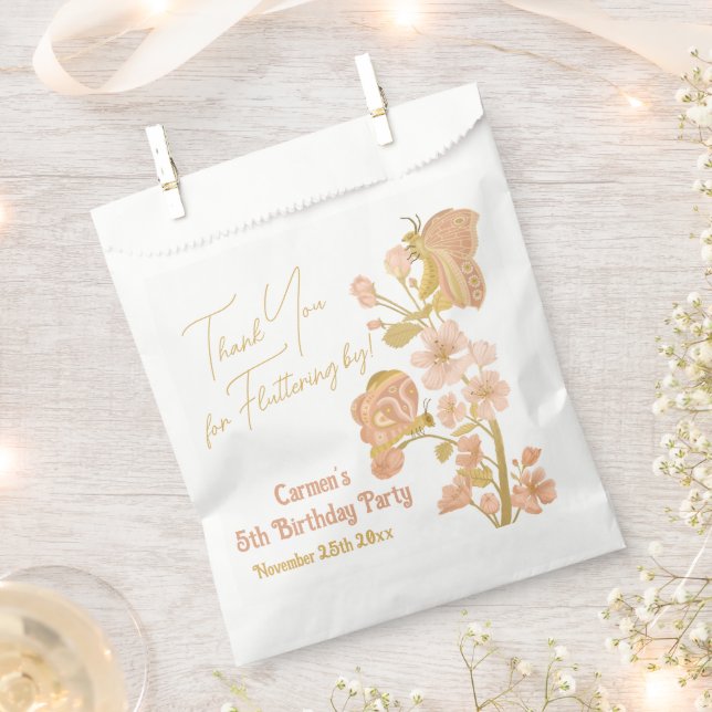 Pink Boho Butterfly Birthday Party Thank You Favour Bag (Clipped)