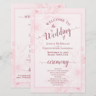 Pink Boho Chic Peonies Budget Wedding Program