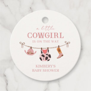 Pink Boho Cowgirl Clothesline Cowhide Baby Shower  Favour Tags