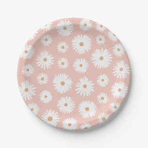 Pink Boho Daisy Birthday Party Paper Plate