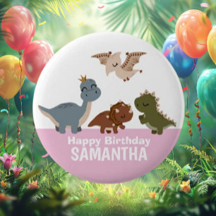 Pink Boho Dinosaur  2 Inch Round Button