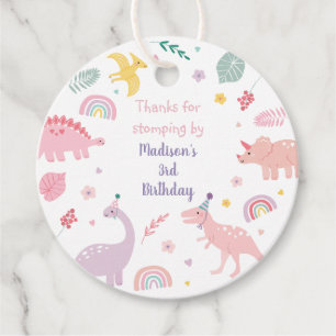 Pink Boho Dinosaur Birthday Favour Tags