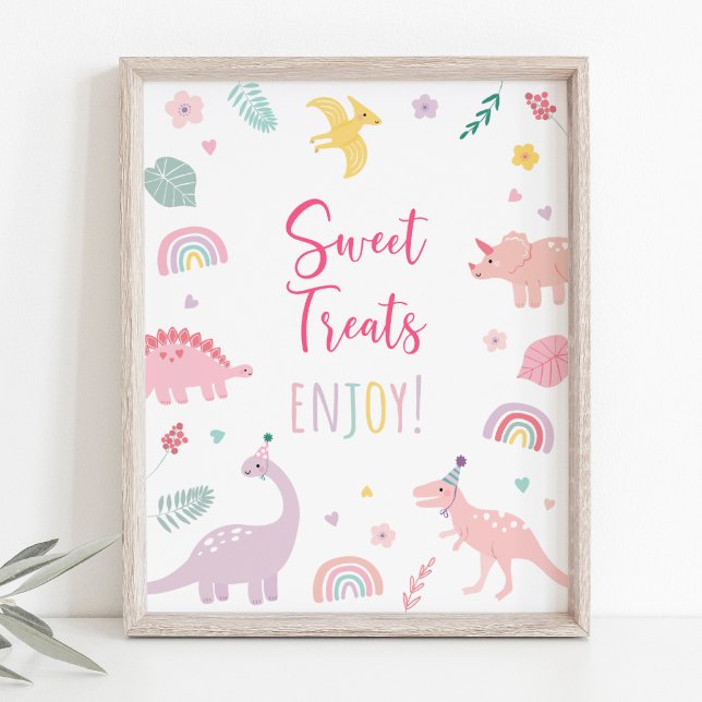 Pink Boho Dinosaur Sweet Treats Birthday Sign (Creator Uploaded)