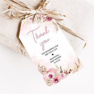 Pink Boho Fall Pumpkin Baby Shower Favour Tags