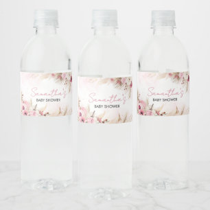 Pink Boho Fall Pumpkin Baby Shower Water Bottle Label