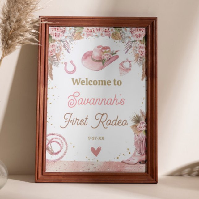 Pink Boho First Rodeo 1st Birthday 20x30 Welcome Poster (Pink Boho First Rodeo 1st Birthday 20x30 Welcome Poster)