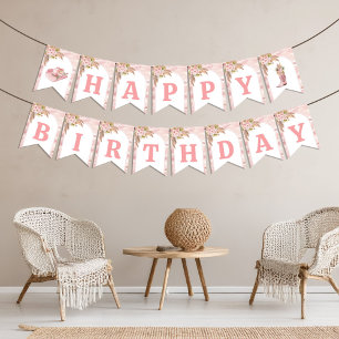 Pink Boho First Rodeo 1st Birthday Bunting Flags