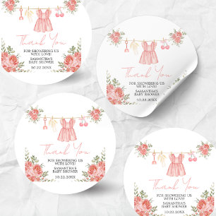 Pink Boho Floral Baby Shower Classic Round Sticker