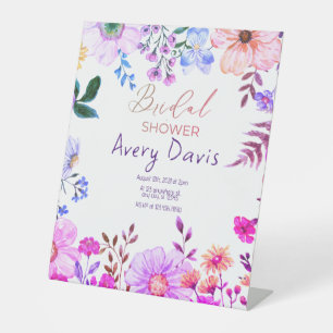 Pink boho floral bridal shower pedestal sign