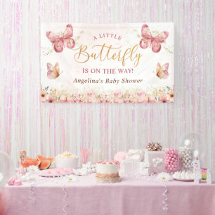 Pink Boho Floral Butterfly Baby Shower Banner