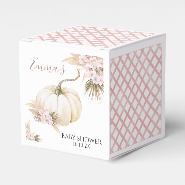 Pink Boho Floral Little Pumpkin Baby Shower Favor Box (Front Side)