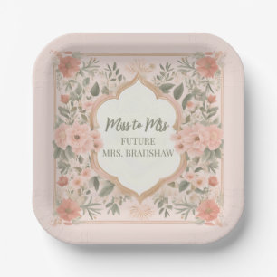 Pink Boho Floral Paper Plate