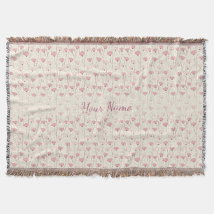 Pink Boho Floral Pattern Personalized Throw Blanket