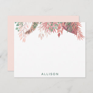 Pink Boho Floral Personalized Flat Note Card