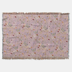 Pink Boho Floral Throw Blanket