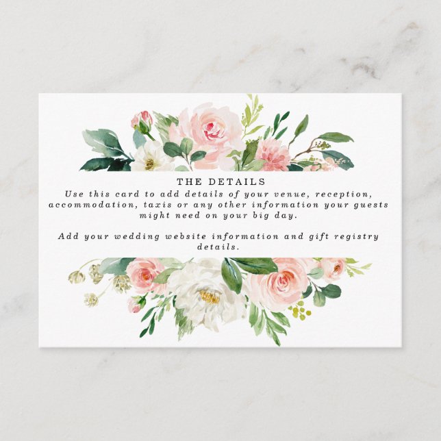 pink boho floral wedding details information enclosure card (Front)