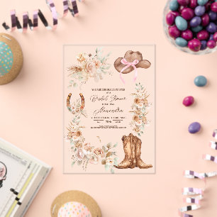 Pink Boho Floral Western Bridal Shower Acrylic Invitations