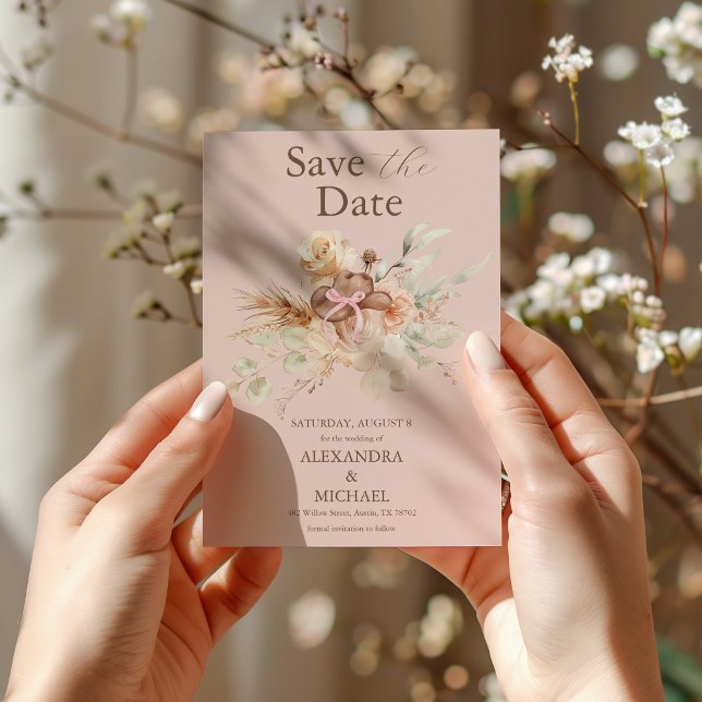 Pink Boho Floral Western Wedding Save The Date (Creator Uploaded)