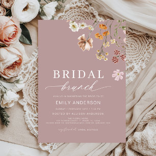 Pink Boho Floral Wildflower Bridal Brunch Invitation