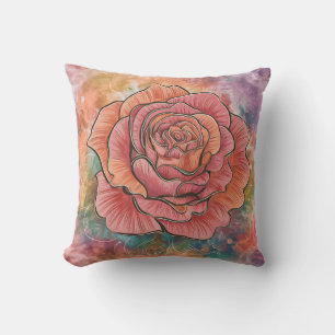 Pink Boho Flower, Chick, Stylish, Cozy Throw Pillow