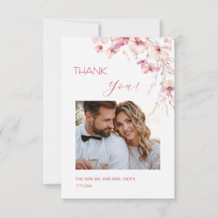 Pink Boho  Flowers Thank You Card