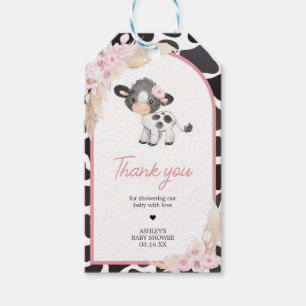 Pink Boho Highland Cow Baby Shower Favour Tags