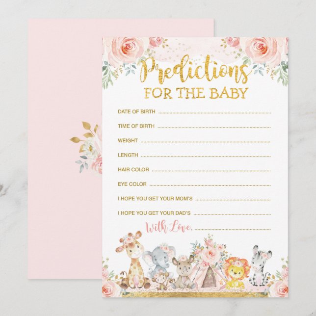 Pink Boho Jungle Animals Predictions for Baby Card (Front/Back)
