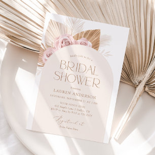 Pink Boho Pampas Grass Bridal Shower Invitation
