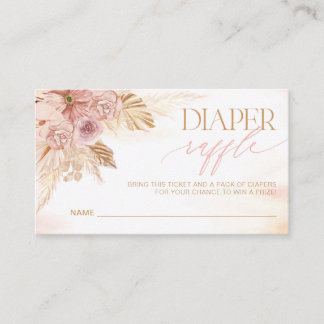 Pink Boho Pampas Grass Diaper Raffle Tickets Game Enclosure Card