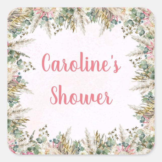 Pink Boho Pampas Grass Favor Stickers | Bridal (Devant)