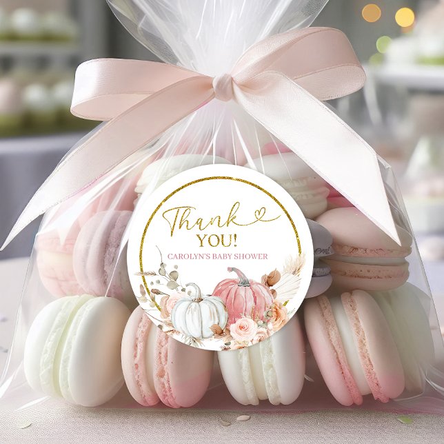 Pink Boho Pumpkin Baby Shower Classic Round Sticker (Creator Uploaded)