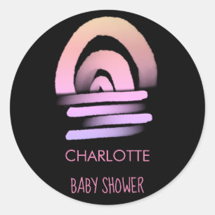 Pink Boho Rainbow Baby Girl Shower Classic Round Sticker