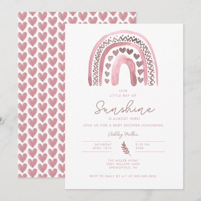 Pink Boho Rainbow Baby Shower Invitation (Front/Back)