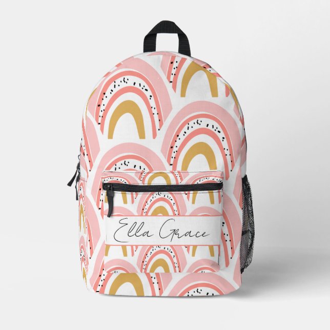 Pink Boho Rainbow Custom Name Printed Backpack (Front)