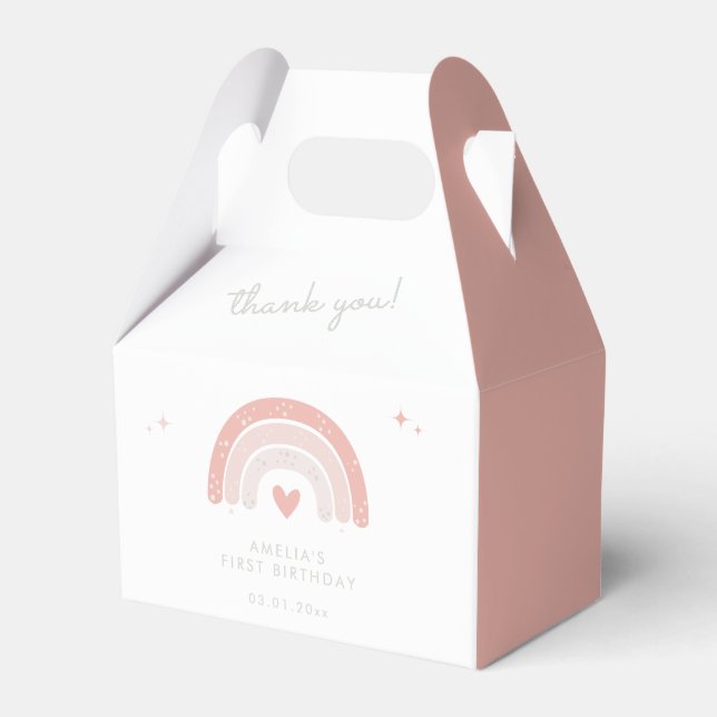 Pink Boho Rainbow Cute 1st Birthday Party Favor Box (Front Side)