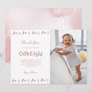 Pink Boho Rainbow Isn't She Onederful Thank You Card
