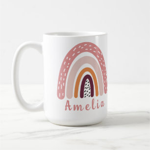 Pink Boho Rainbow with Personalized Name Coffee Mug