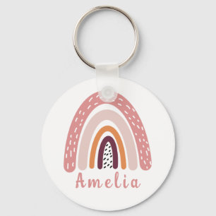 Pink Boho Rainbow with Personalized Name Keychain
