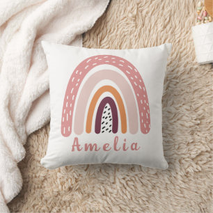 Pink Boho Rainbow with Personalized Name Throw Pillow