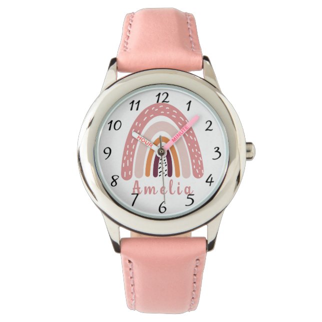 Pink Boho Rainbow with Personalized Name  Watch (Front)
