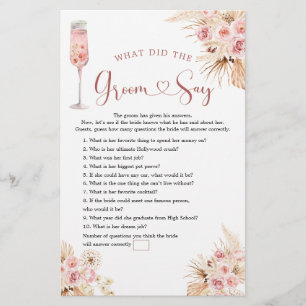 Pink Boho Rose Soiree Bridal Shower Groom Say Game