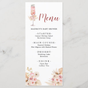 Pink Boho Rose Soiree Bridal Shower Menu