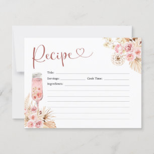 Pink Boho Rose Soiree Bridal Shower Recipe Invitation