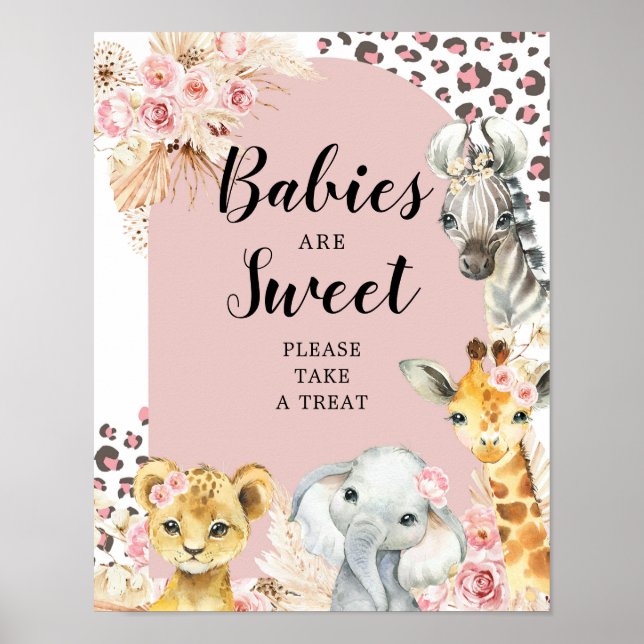 Pink Boho Safari Party Animals Babies are Sweet Poster (Front)