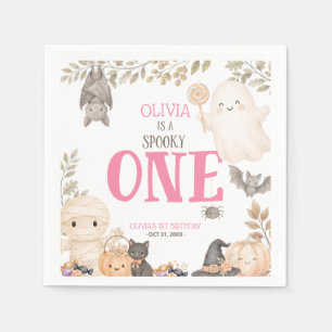 Pink Boho Spooky One 1st Birthday Cute Ghost Napkin