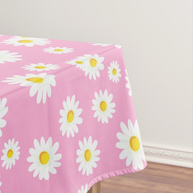 Pink Boho Spring Daisies Pattern Tablecloth (In Situ)