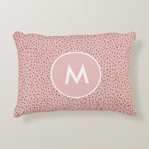 Pink & Boho Terracotta Brown Dots Monogram Accent Pillow