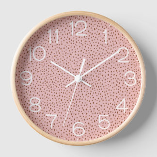 Pink & Boho Terracotta Brown Dots Monogram Clock