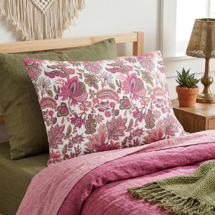 Pink Boho Vintage Floral Print Pillowcase
